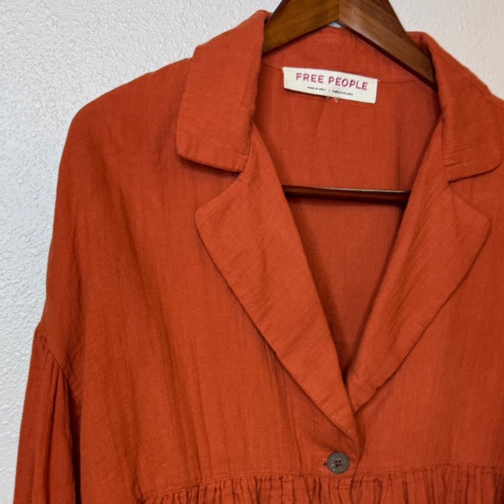 Free People Lyra Cotton Terracotta Ruffled Blouse Jacket -‎ Small - Picture 4 of 14